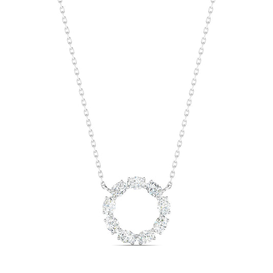 Oval Diamond Circle Pendant White Gold