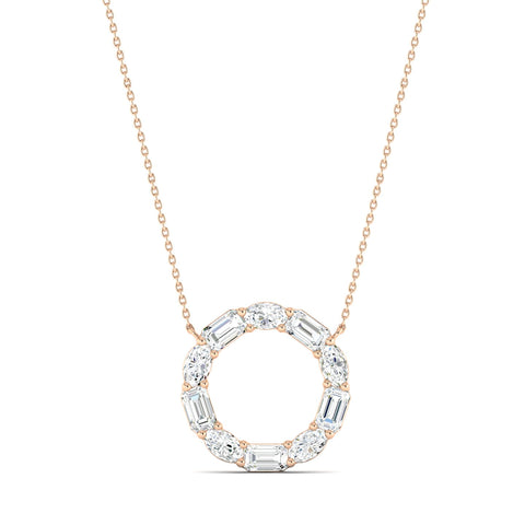 Emerald-cut & Oval Diamond Circle Of Life Pendent Rose Gold