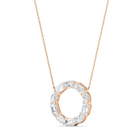 Emerald-cut & Oval Diamond Circle Of Life Pendent Rose Gold