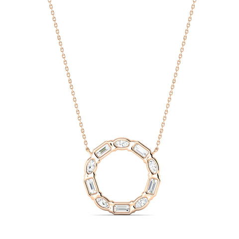 Emerald-cut & Oval Diamond Circle Of Life Pendent Rose Gold