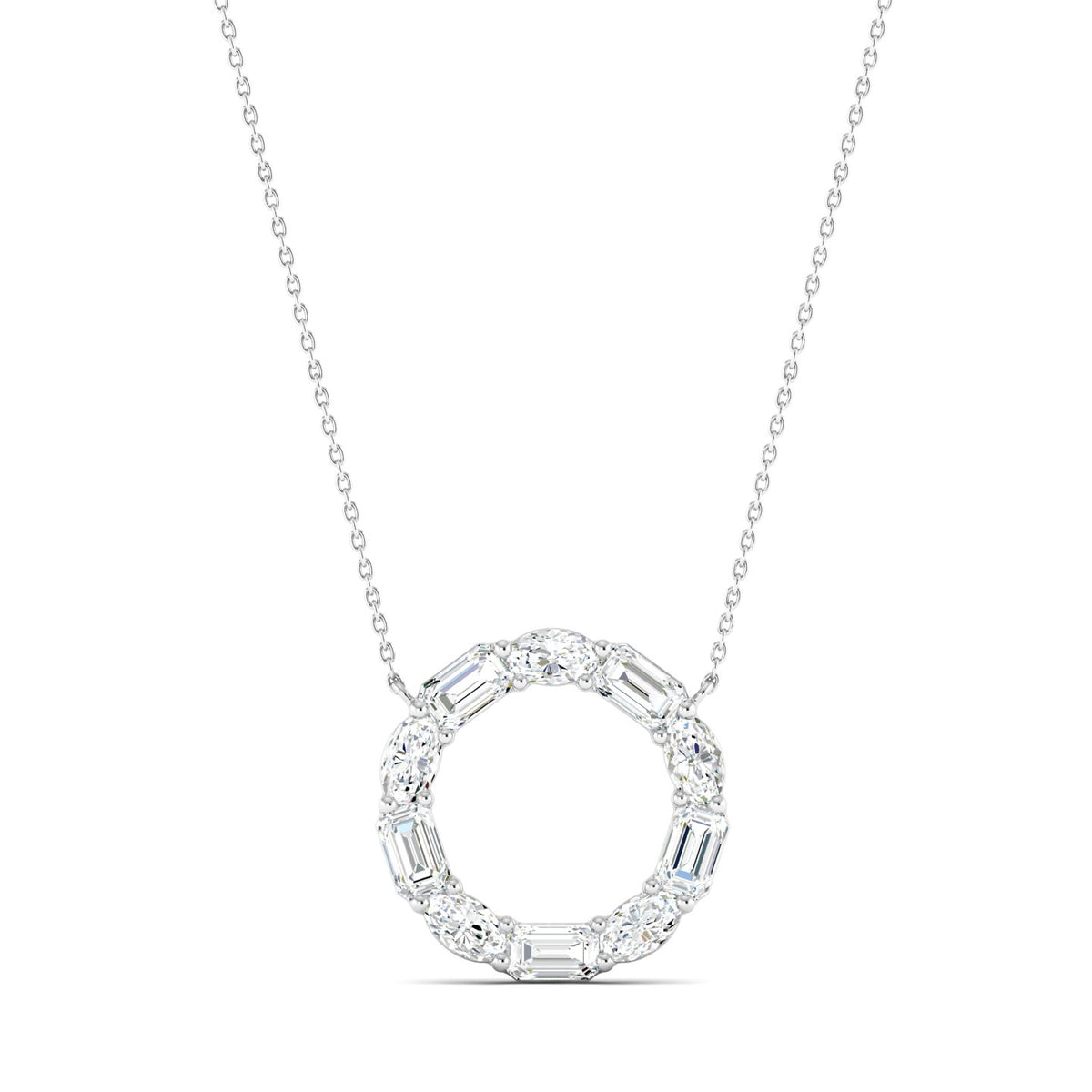 Emerald-cut & Oval Diamond Circle Of Life Pendent White Gold