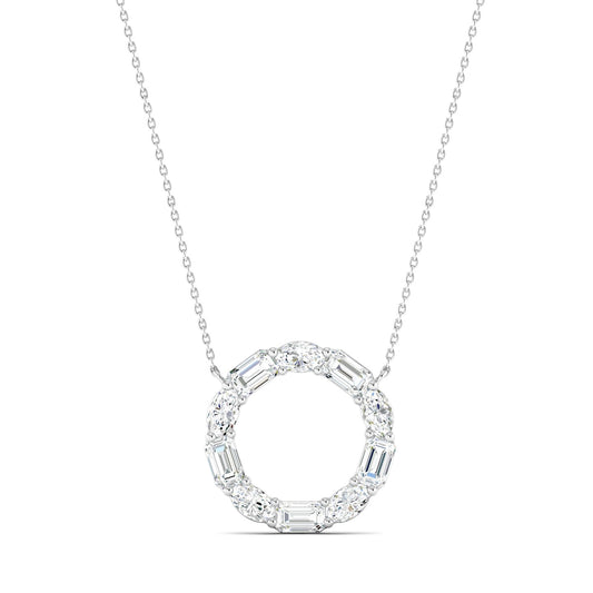 Emerald-cut & Oval Diamond Circle Of Life Pendent White Gold