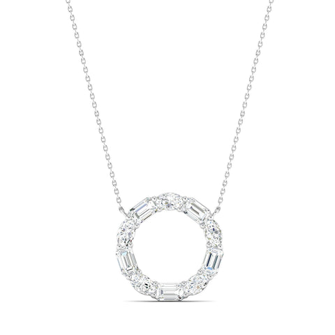 Emerald-cut & Oval Diamond Circle Of Life Pendent White Gold