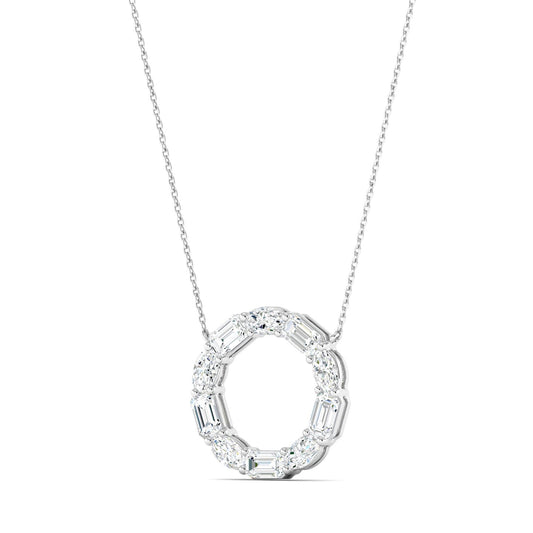 Emerald-cut & Oval Diamond Circle Of Life Pendent White Gold