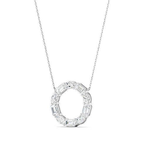 Emerald-cut & Oval Diamond Circle Of Life Pendent White Gold