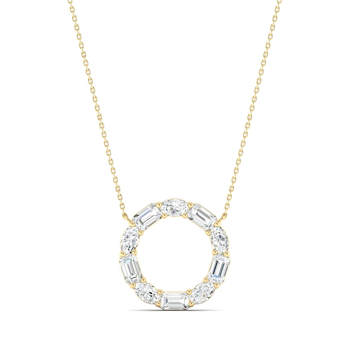 Emerald-cut & Oval Diamond Circle Of Life Pendent Yellow Gold