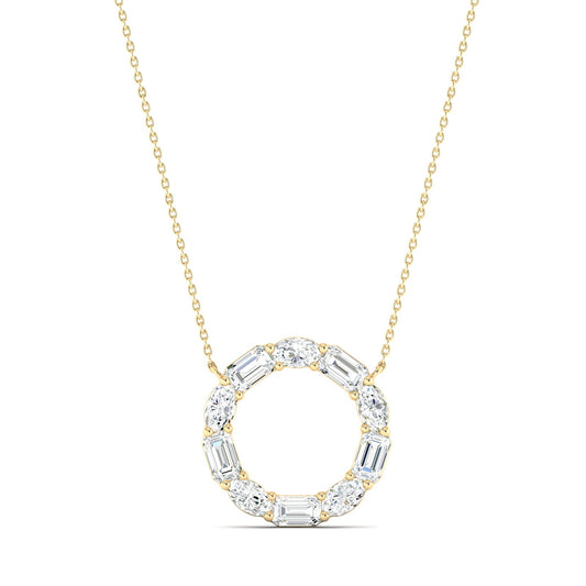 Emerald-cut & Oval Diamond Circle Of Life Pendent Yellow Gold