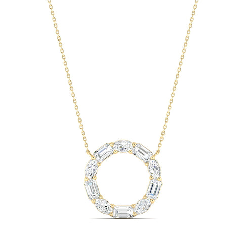 Emerald-cut & Oval Diamond Circle Of Life Pendent Yellow Gold