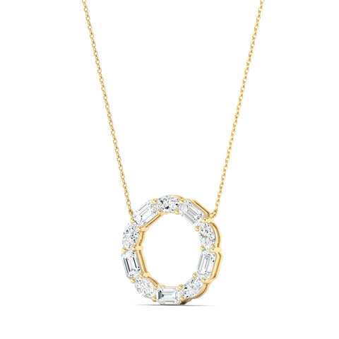 Emerald-cut & Oval Diamond Circle Of Life Pendent Yellow Gold