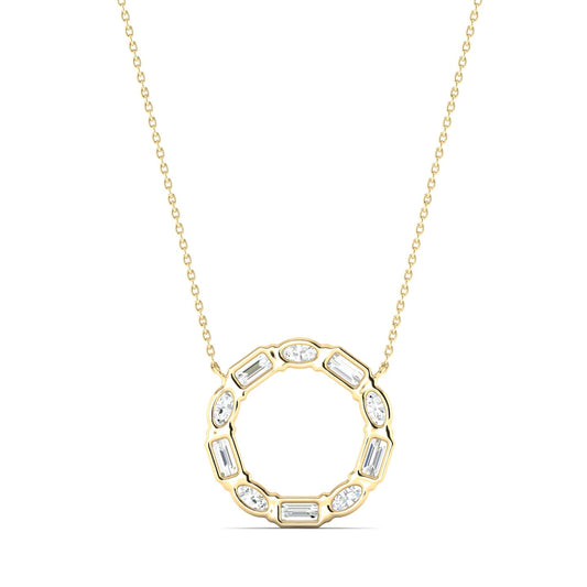 Emerald-cut & Oval Diamond Circle Of Life Pendent Yellow Gold
