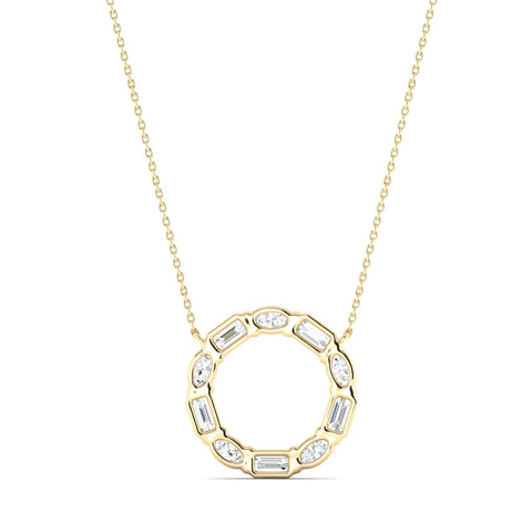 Emerald-cut & Oval Diamond Circle Of Life Pendent Yellow Gold