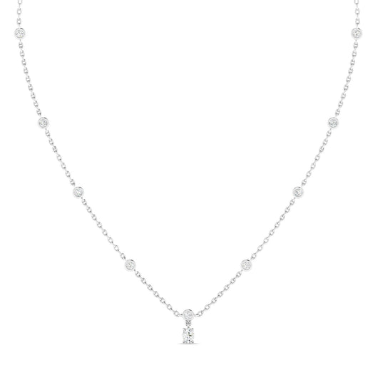 Round & Oval Drop Necklace White Gold