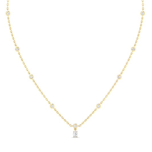 Round & Oval Drop Necklace Yellow Gold