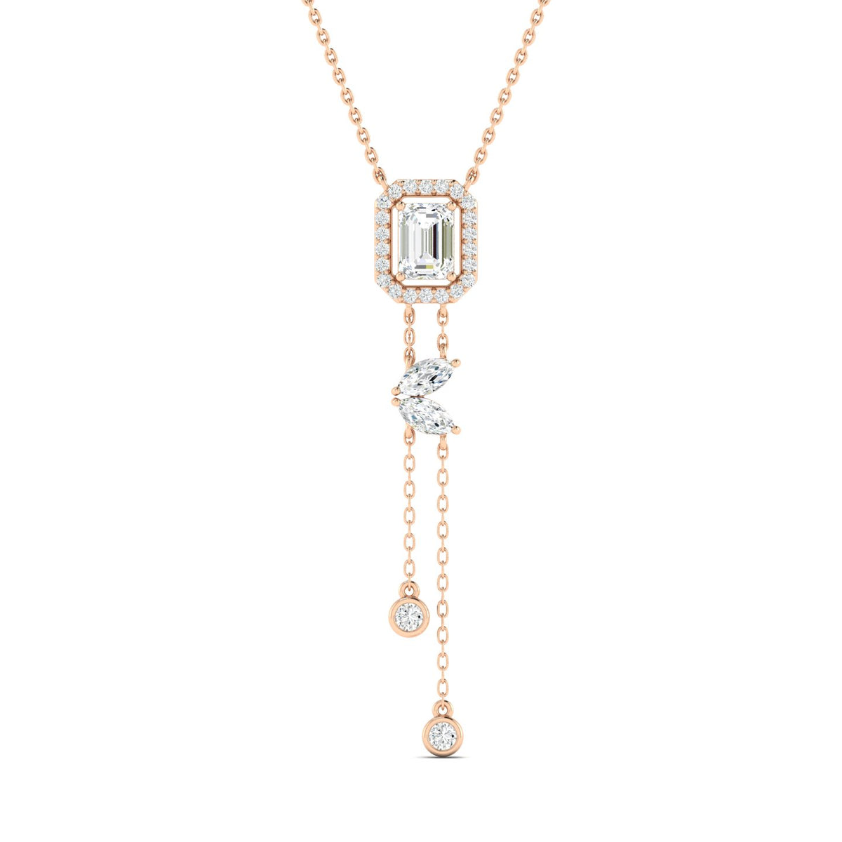 Emerald-cut & Marquise Bolo Necklace Rose Gold