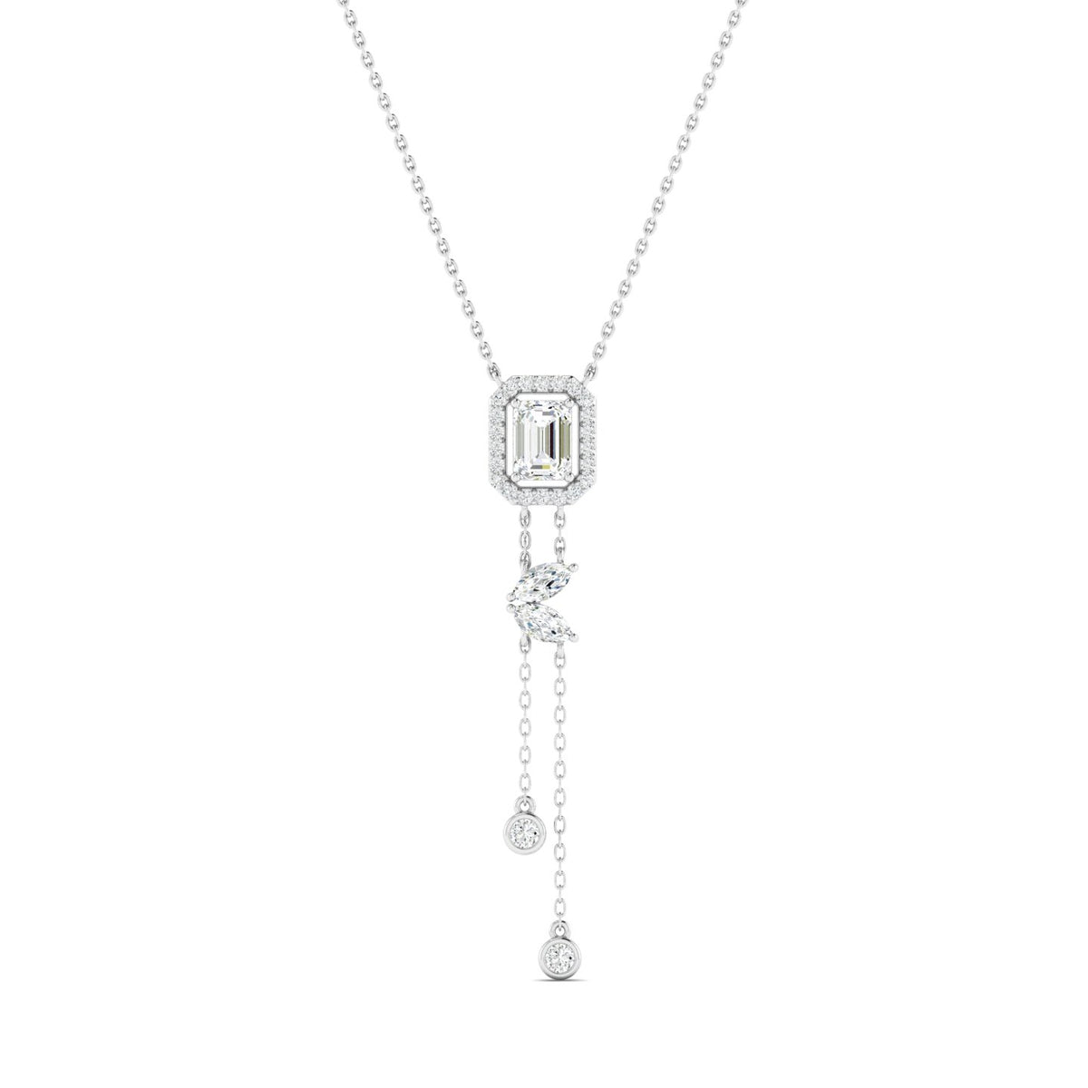 Emerald-cut & Marquise Bolo Necklace White Gold