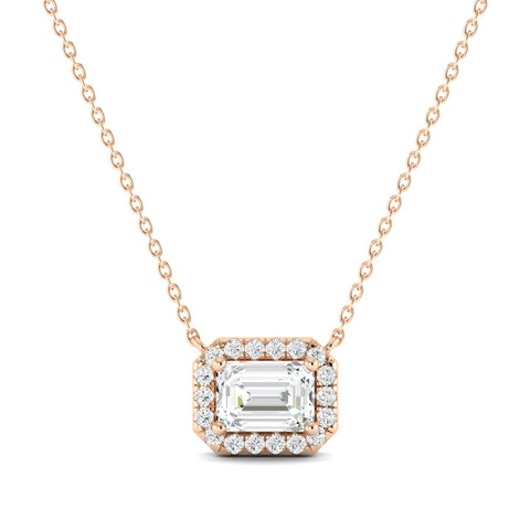 Emerald-cut Diamond Halo Necklace Rose Gold