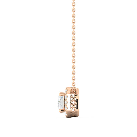 Emerald-cut Diamond Halo Necklace Rose Gold