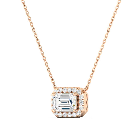 Emerald-cut Diamond Halo Necklace Rose Gold