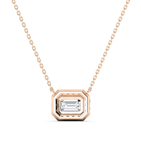 Emerald-cut Diamond Halo Necklace Rose Gold