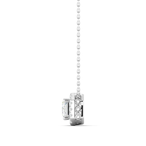 Emerald-cut Diamond Halo Necklace White Gold