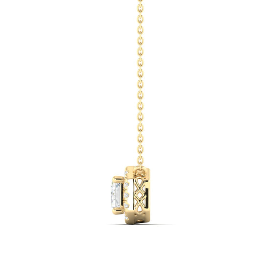 Emerald-cut Diamond Halo Necklace Yellow Gold