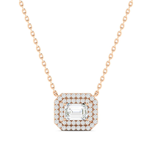 Emerald-cut Diamond Halo Necklace Rose Gold