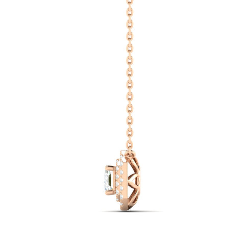 Emerald-cut Diamond Halo Necklace Rose Gold