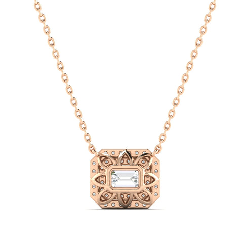 Emerald-cut Diamond Halo Necklace Rose Gold