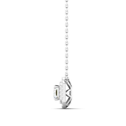 Emerald-cut Diamond Halo Necklace White Gold