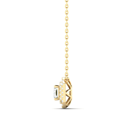 Emerald-cut Diamond Halo Necklace Yellow Gold