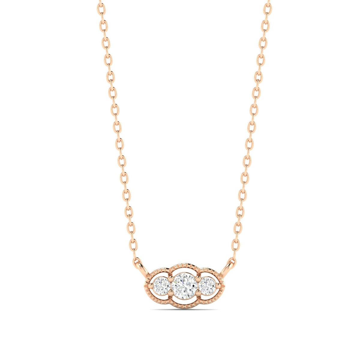 Diamond Trio Art Deco Necklace Rose Gold