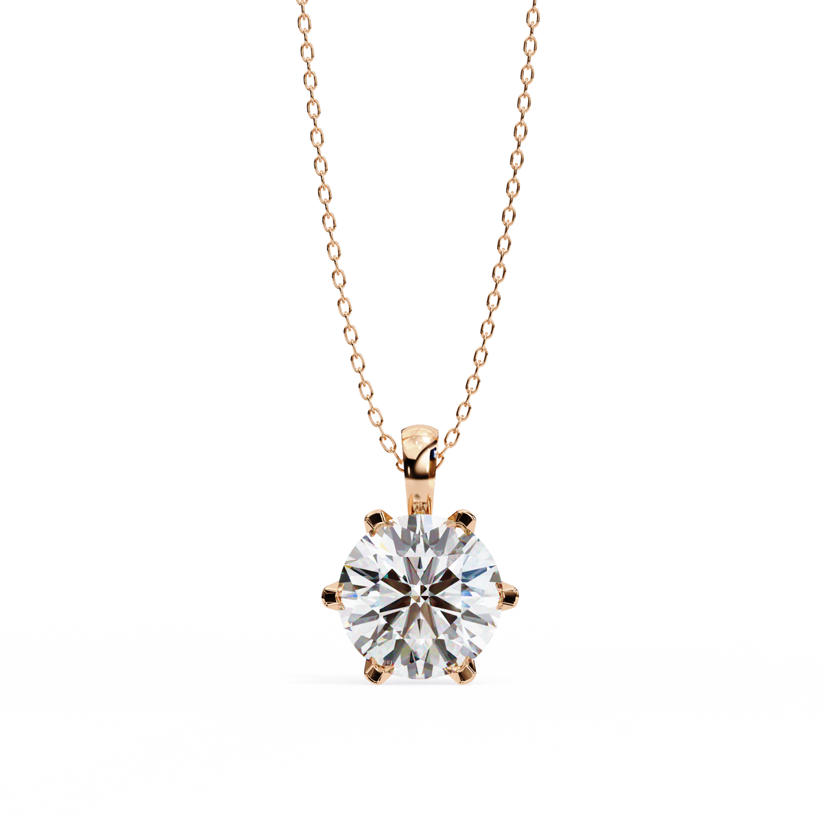 6 Round Cut Diamond Pendant Rose Gold