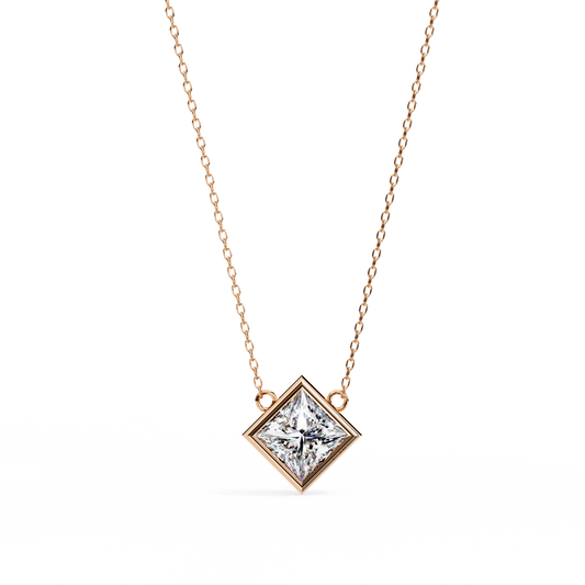 Princess Cut Diamond Solitaire Pendant Rose Gold