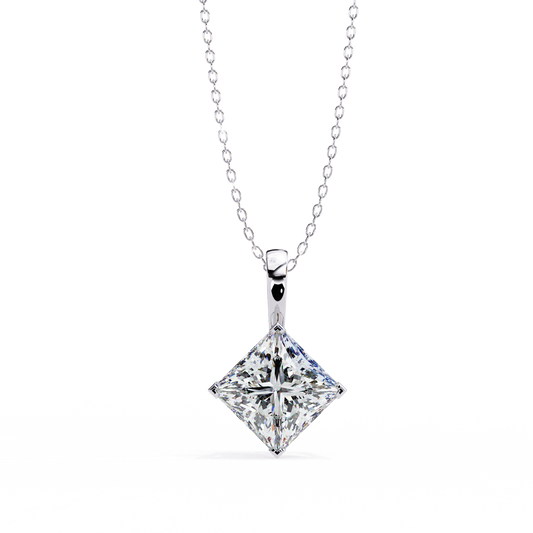 Princess Cut Diamond Pendant White Gold