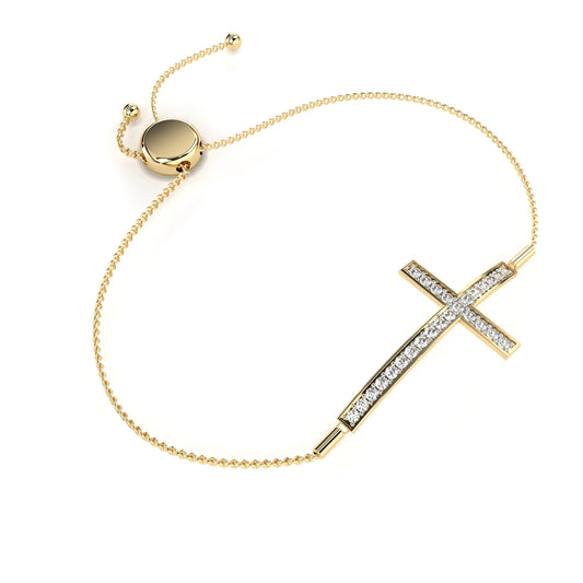 Sideways Cross Bracelet with Single Chain yellow Gold
