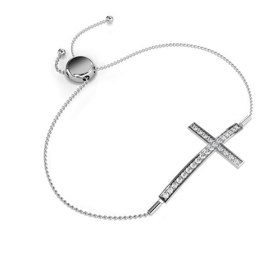Sideways Cross Bracelet with Single Chain White Gold