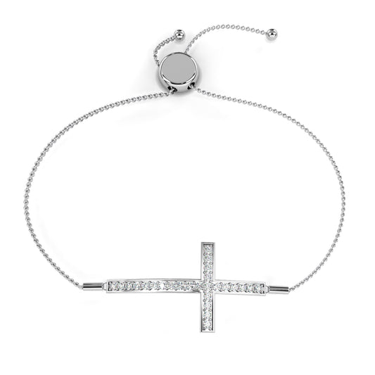 Sideways Cross Bracelet with Single Chain White Gold