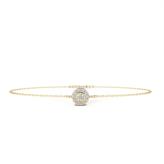 Round Cut Lab Grown Diamond Halo Gold Bracelet Yellow Gold
