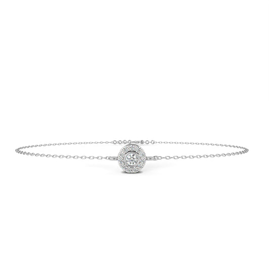 Round Cut Lab Grown Diamond Halo Gold Bracelet White Gold