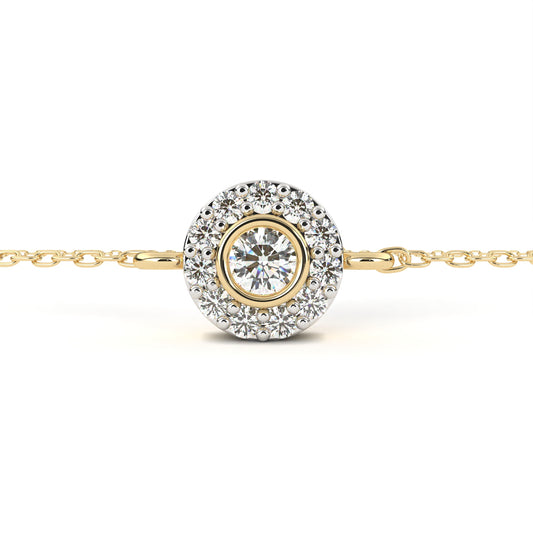 Round Cut Lab Grown Diamond Halo Gold Bracelet Yellow Gold