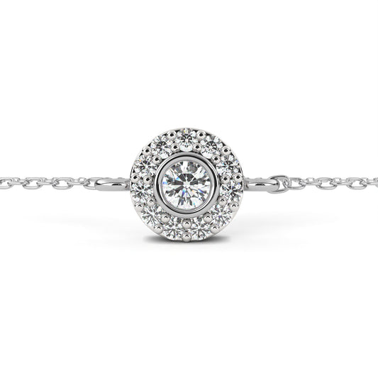 Round Cut Lab Grown Diamond Halo Gold Bracelet White Gold